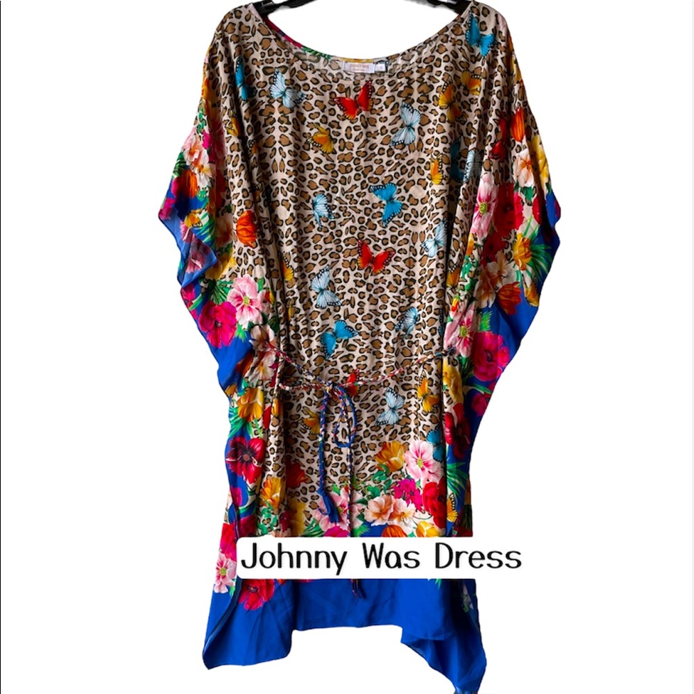 Johnny Was Fleur Kaftan Butterfly Leopard Dress